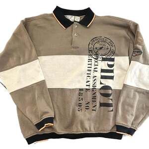Vintage Pilot Special Assignment Aviation Graphic Polo Sweatshirt Large